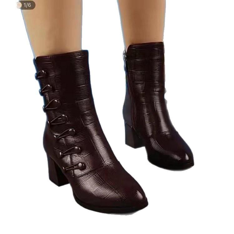 Autumn and Winter Mid-help Velvet Warm Fashion Versatile Soft-soled Cotton Boots Women's Boots Soft Leather Short Boots New Medium Tube Martin Boots