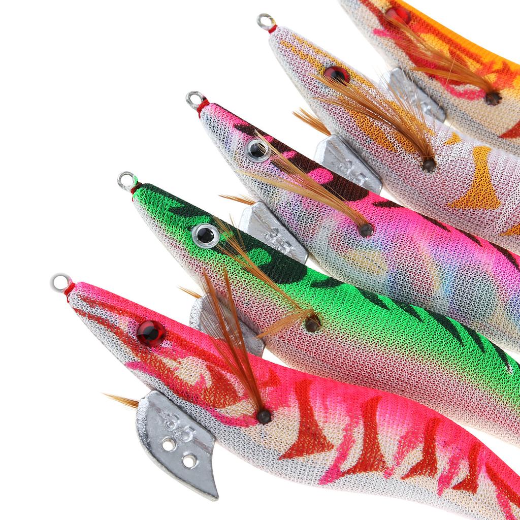 10pcs Luminous Wooden Shrimp Jig Fishing Lures Artificial Bait 15g/19g Jigging Lure with Bag, 3.0 / 3.5 Hooks