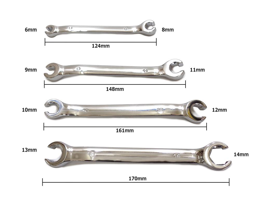Flare Nut Wrench Set, Brake Pipe Open-end Wrench, Open-end Wrench, Flare Wrench, 6mm X 8mm, 9mm X 11mm, 10mm X 12mm, 13mm X 14mm