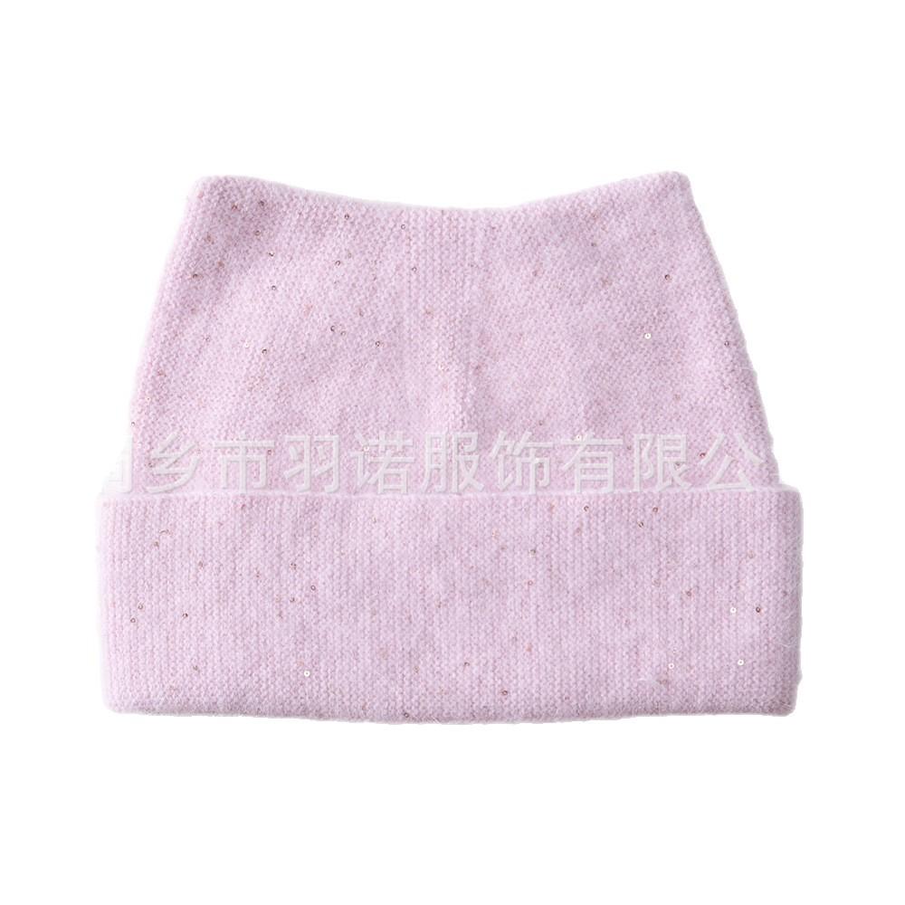 Autumn and winter new solid color cat ear angora long rabbit hair with small sequins warm wool hat knitted hat