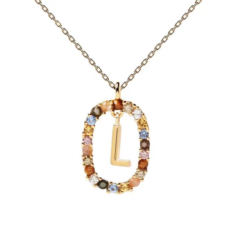 Colored Zirconia 26-Letter Necklace: European & American Style Simple Clavicle Chain Pendant