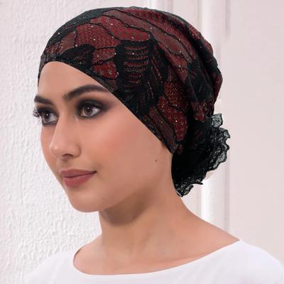 Breathable Leaves Embroidered Lace Turban Caps for Women