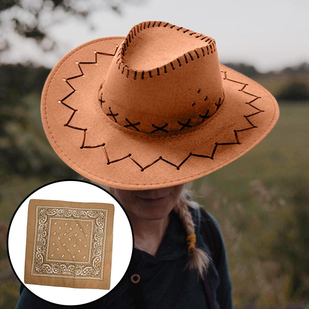 Cowboy Hat with Bandana Cosplay Accessories Casual Sun Hats Women Men Summer Cowgirl Halloween