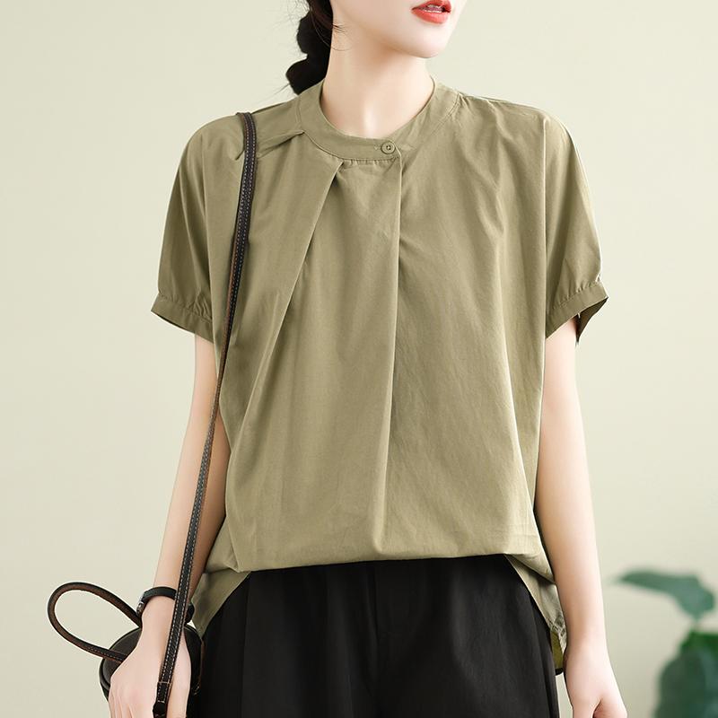 DIMANAF 2026 Summer New Plus Size Women Blouse Shirt Elegant Lady Tops T-Shirt Solid Cotton Fashion Clothing