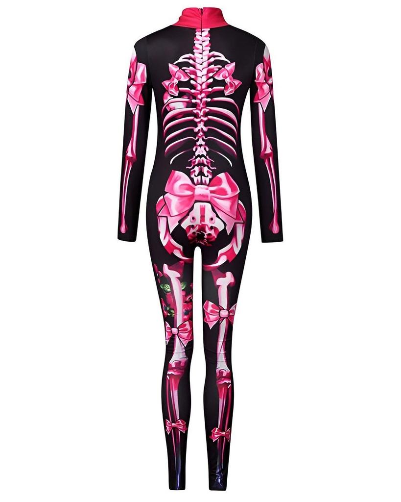 Kids Womens Halloween Costume Skeleton Cosplay Bodysuit Skinny Catsuit Jumpsuit