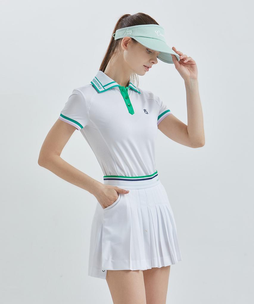 CHUCUCHU Cooling Wing Collar Short Sleeve Top (White) Cbfss-Ts005W