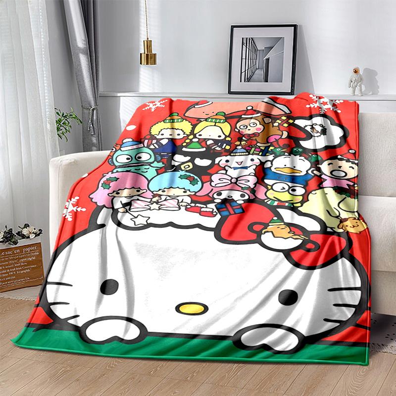 1pc Hello Kitty Christmas Celebration Blanket, Cute Home Decor for All Seasons, Living Room, Travel, Camping, Car Blankets, Beach, Office Naps, Soft T