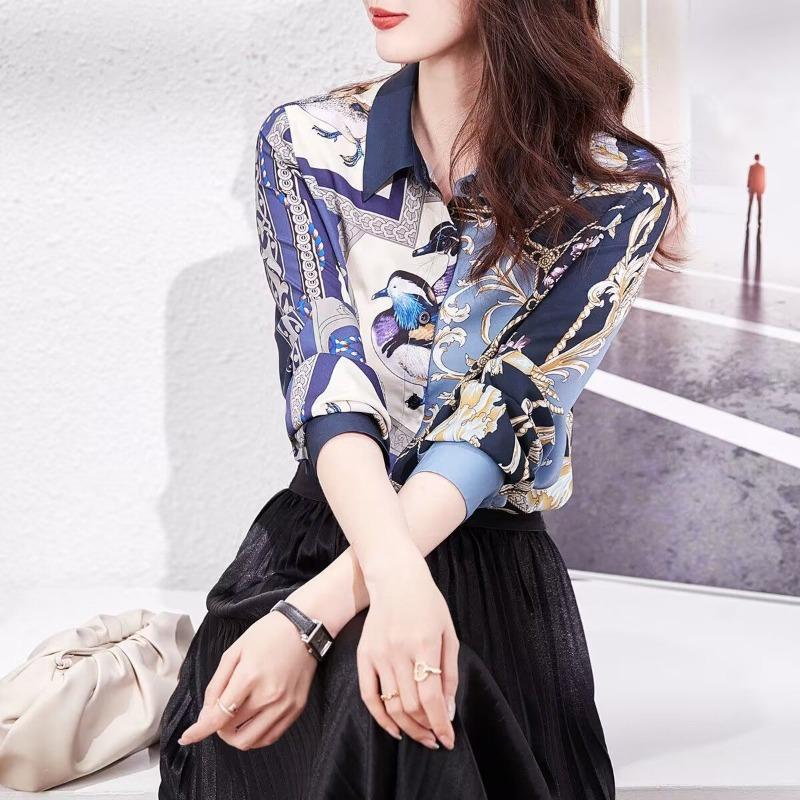 High-end Shirts for Women 2025 Autumn New Tops Stylish Twill Retro Printed Long-sleeved Design Cardigan