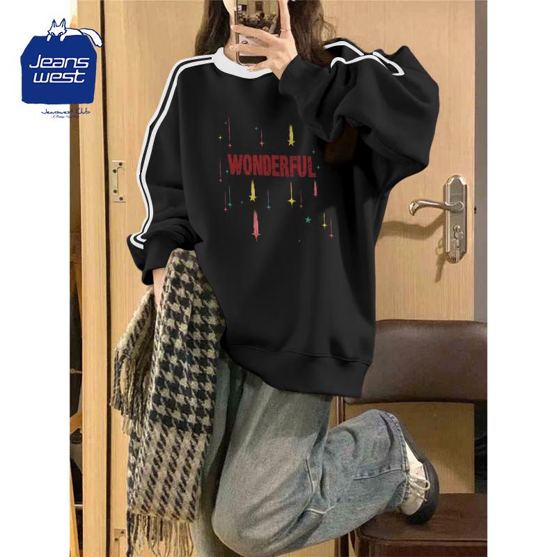 Jeanswest Club Retro Couple Round Neck Long Sleeve Sweatshirt