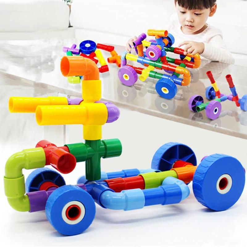 Non-Toxic 21-144 Pcs Pipe Building Block Run Race Bricks 3D Children Diy Assemble And Insert Toys With Blocks Educational Toy For Children