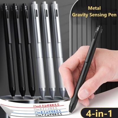 4 In 1 Multi-Function Gel Pen Metal Gravity Sensor Pen 0.7mm 3 Colors Ballpoint Pen 0.5mm Press Signature Pen Set