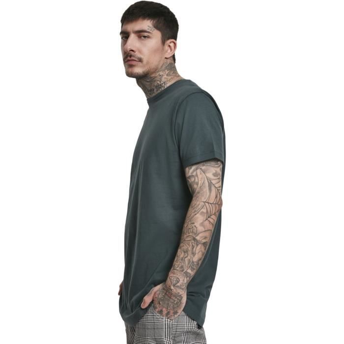 T-shirt long - Urban Classics - SHAPED - Bottlegreen - Col arrondi - Manches courtes