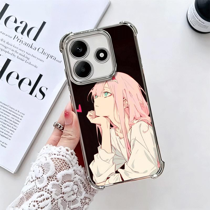 Zero Two 02 Kawaii Cute Plating Phone Case For Xiaomi Redmi Note 14 15 Pro Plus 13 12 11 11S 11T 10 9S 9 5G Anti-Fall Airabag Co