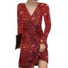 Women's Fashion Sexy V-Neck Sequins Long Sleeve Slim Dresses