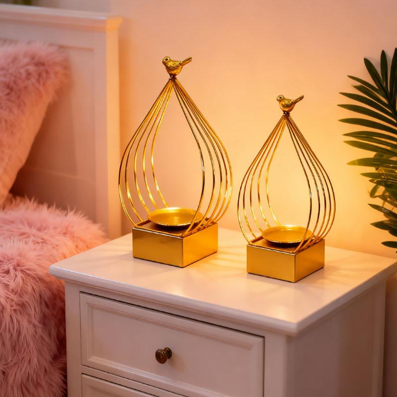 Simple Nordic Bird House Gold Plated Iron Candlestick Great Geometric Table Christmas Candle Stand Durable
