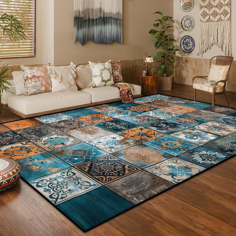 America Style Retro Geometric Large Living Room Carpet Boho Decoration Home Sofa Coffee Tables Mat Washable Non-slip Bedroom Rug