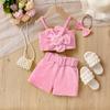 Girls' Fashionable Set Summer Children's Multi-color Three-dimensional Flower Halter Top + Shorts + Headwear