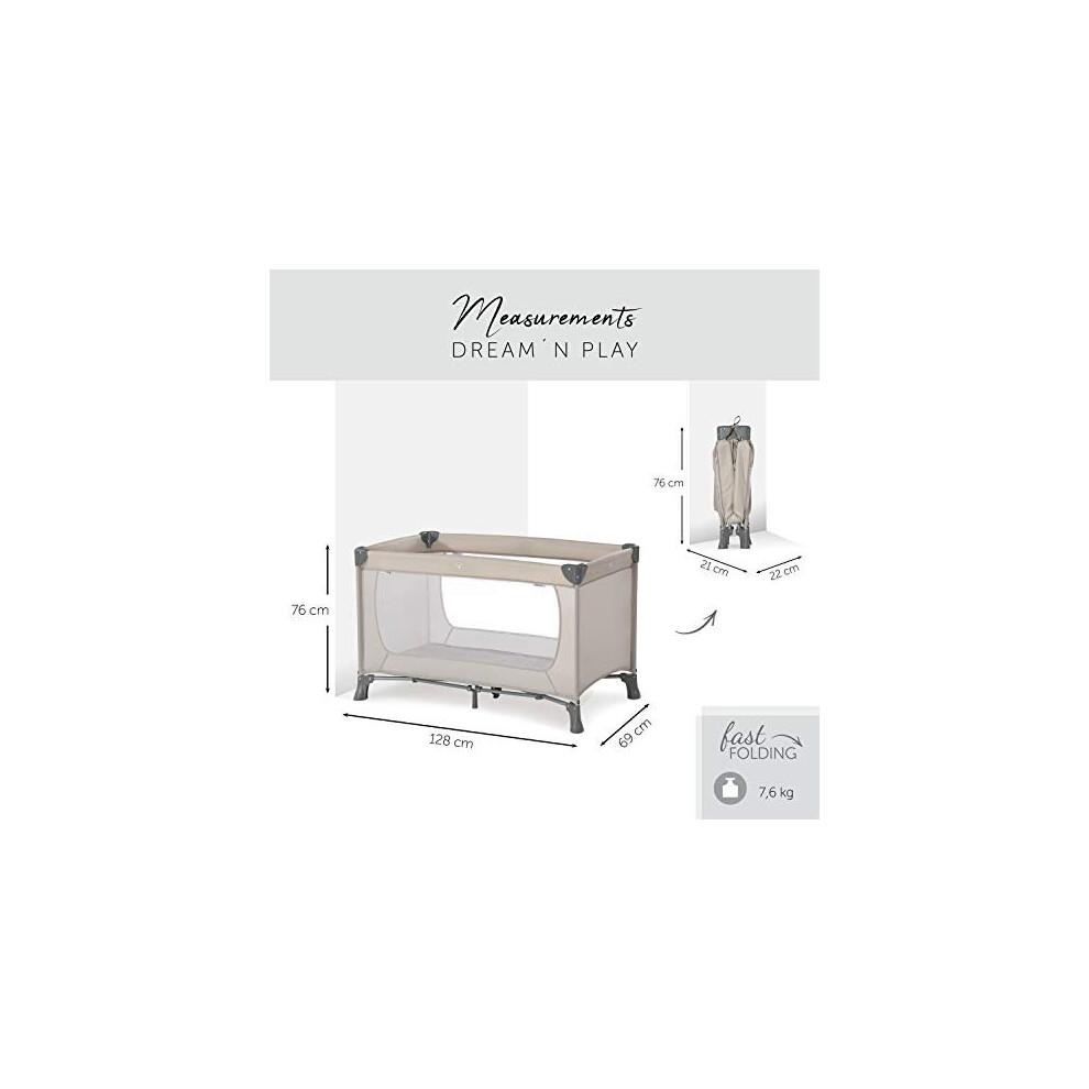 Hauck Travel Cot Dream N Play 120 x 60 cm, Portable Baby Bed from Birth up to 15 kg, Lighweight Travel Cot, Compact Folding, Inclusive Carry Bag and