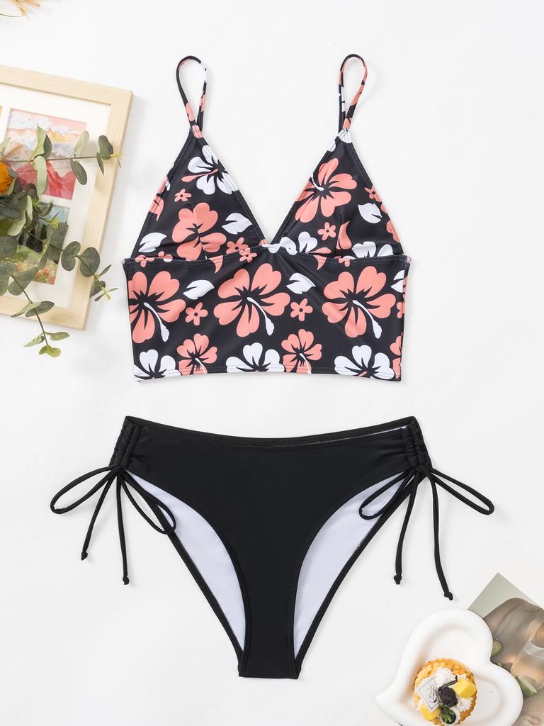 Print Deep V Slim Two Piece Bikini Set Elegant Comfortable Women Swimwear