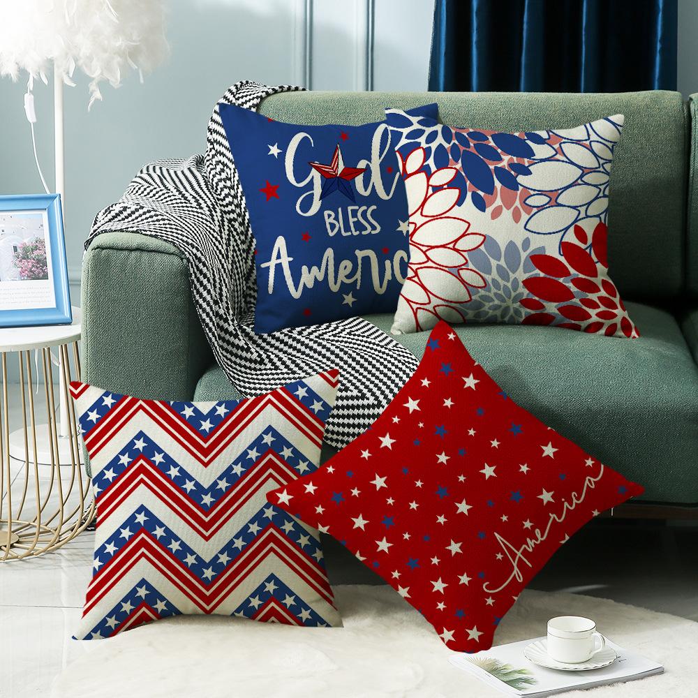 New Independence Day Printed Pillow Cover Simple Striped Sofa Bedroom Pillow Cover Cushion Cover