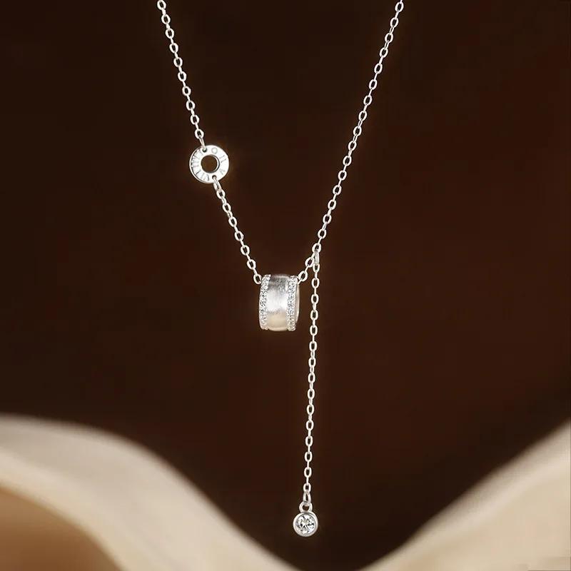 PONYKISS  Sterling Silver Zircon Hollow Round Tassels Chain Necklaces for Women Trendy Fine  Minimalist Accessories