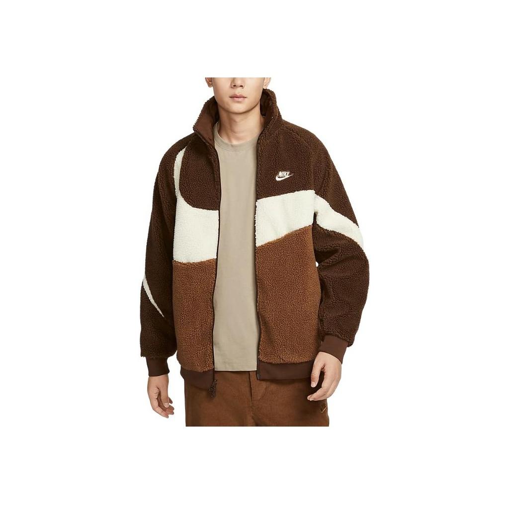 Nike Sportswear Swoosh Reversible Stand Collar Zip Fleece Jacket Men Jackets Surprise-Cocoa Coconut-Milk Light-British-Brown BQ6546-259