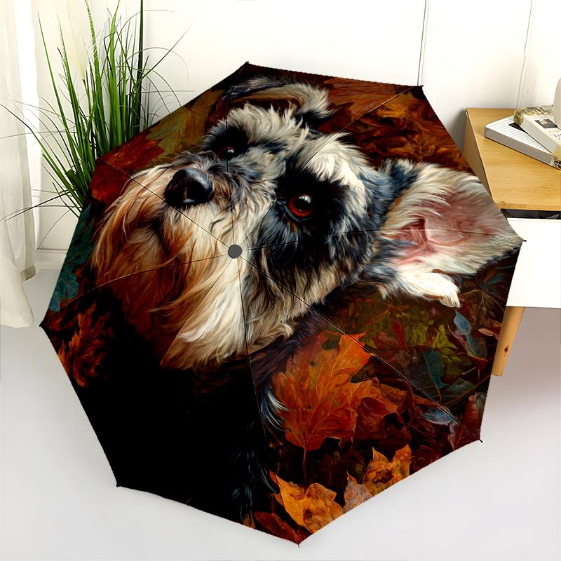 Schnauzer Pattern, Automatic Folding Umbrella, Portable and Foldable Design, 8 Ribs, a Christmas or Birthday Gift.