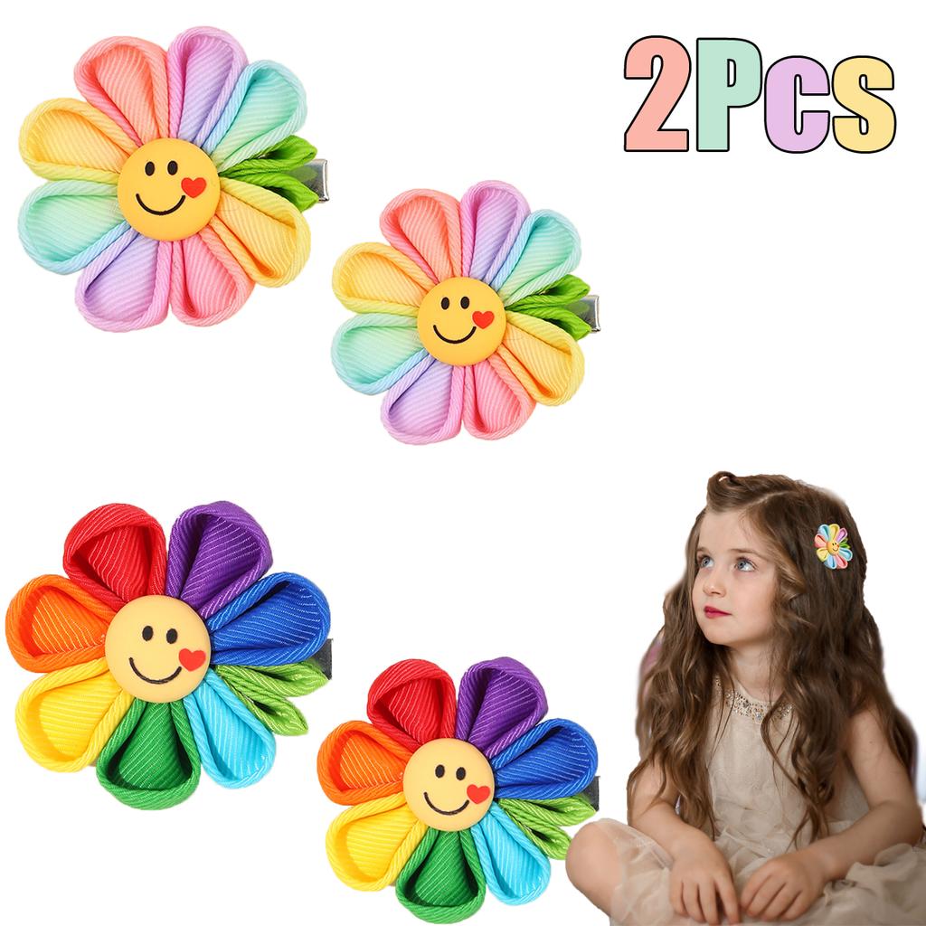 2Pcs Smile Sun Flower Hair Clips Sweet Cute Love Sunflower Baby Girls Hairpins Hair Brooches Accessories For Kids Girl Headwear
