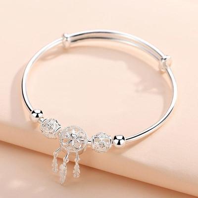 Bracciale Originale in Argento Sterling 925 con Ciondoli a Forma di Piuma con Nappe per Donna Bracciale Regolabile & Bracciale Rigido Gioielli di Moda per Feste
