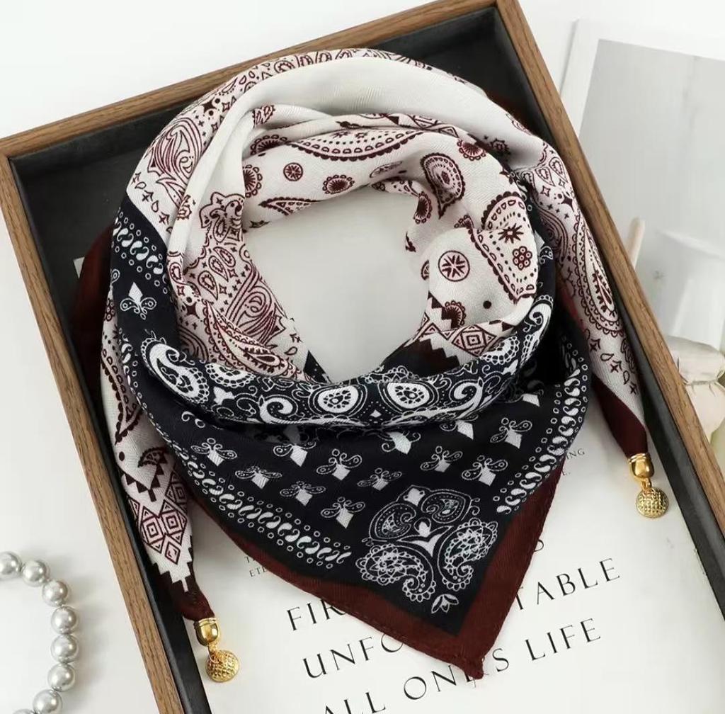 Chic Autumn/Winter Silk Scarf with Magnetic Golden Ball Clasp – Korean Style Neck Warmer