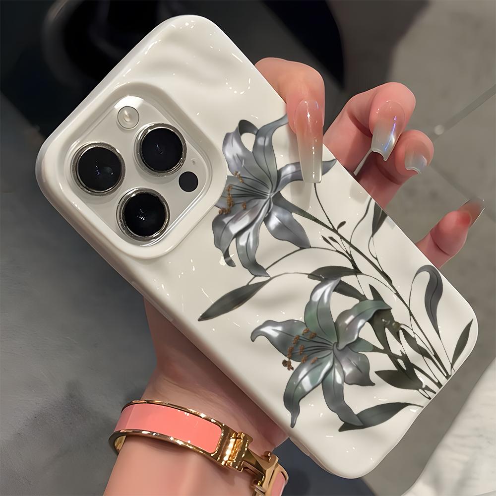 Vintage Dark Lily Flower Pattern Wave Texture Phone Case For iPhone 11 12 13 14 15 16 17 Pro Max 14 15 Plus Air Soft Back Cover