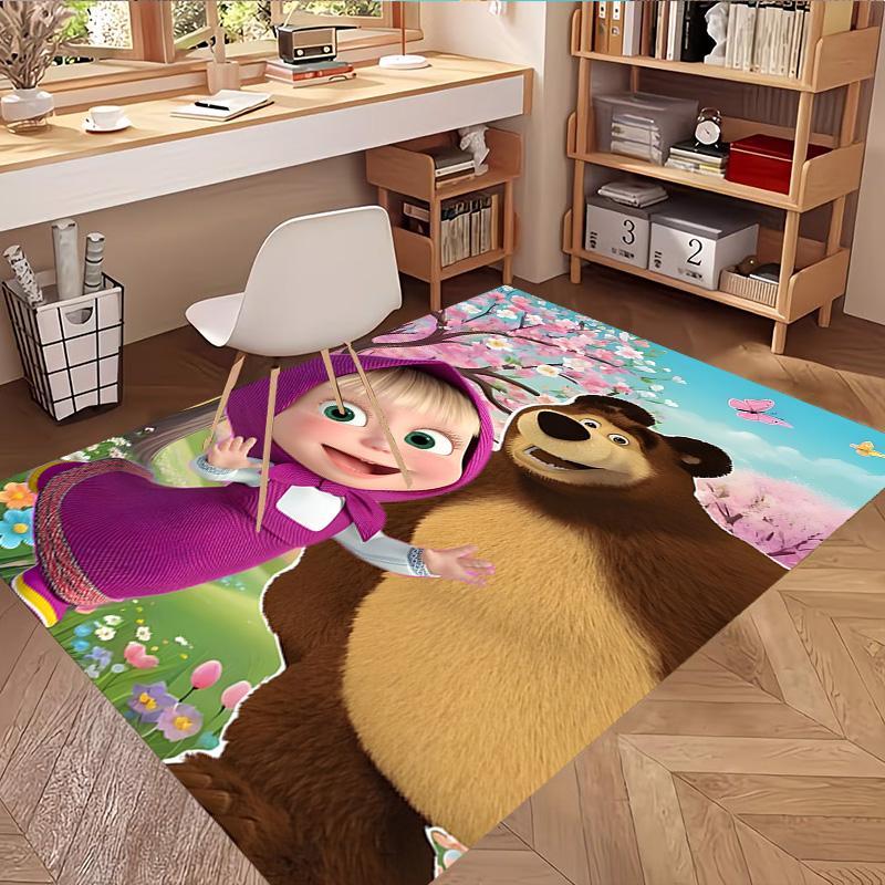Masha and The Bear Print Rug, Washable Floor Carpet, For Entryway Dorm Laundry Room Office Study, Home Decor Birthday Christmas Gift