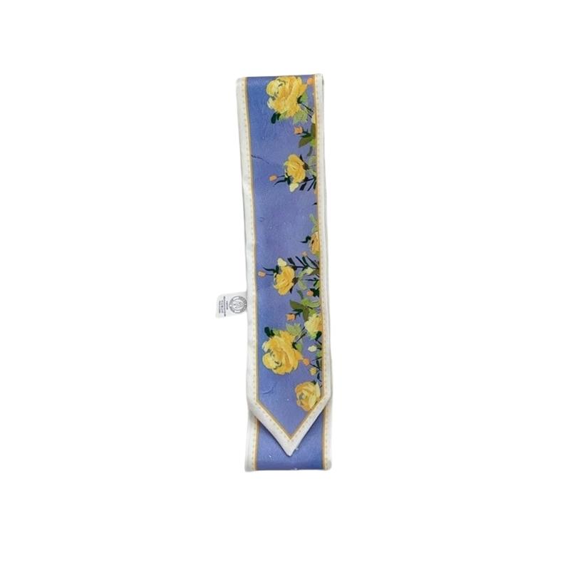 Soft Twill Satined Flower Pattern Neck Scarf Elegant Long Scarf Bag and Hair Tie for Stylish Women Daily Wear