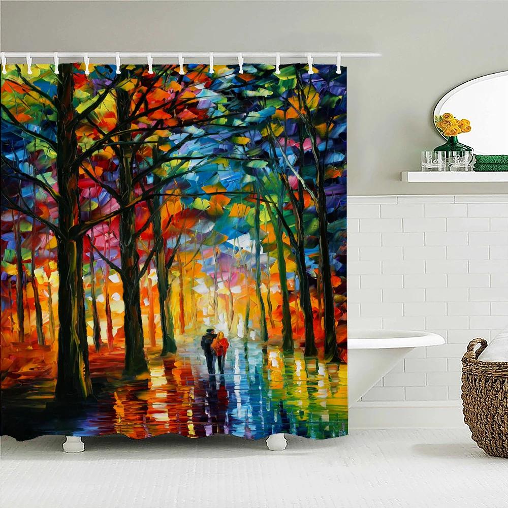 Fairy Tale Dream Forest Garden Shower Curtain Waterproof Fabric Bathroom Curtains Oil Painting Landscape Bath Screens With Hooks
