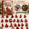 Holiday Countdown Decoration Red Bird Advent Calendar, 24-Day Christmas Set with Toy Ornaments, 2D Acrylic Tree Hanging Decor, Gift for Kids