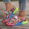 Fashion 2025 Women's Ethnic Rainbow Canvas Shoes Autumn New Round Headed Multi Color Printed Lace Up Casual Wear Women's Flat Shoes