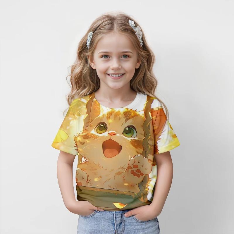 Mädchen Kleidung Mädchen T-Shirts Kurzarm 3D Cartoon Druck Kinder Sommerkleidung Lässig Niedlich Rundhals Kinder Jungen Kleidung Tops