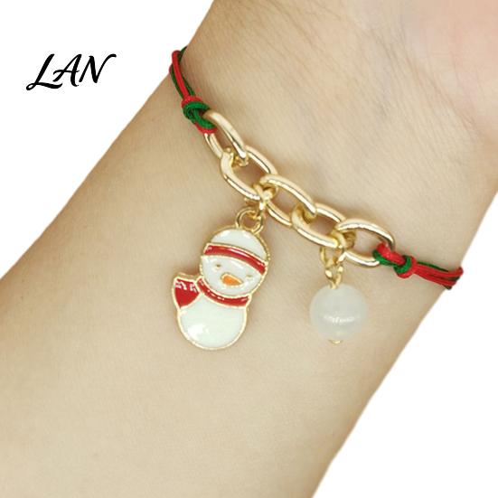 Christmas Party Favors Bracelets, Red Green String Bracelet, Adjustable Charm Bracelet Novelty Decorations with Glow in The Dark Bead for Women Girls