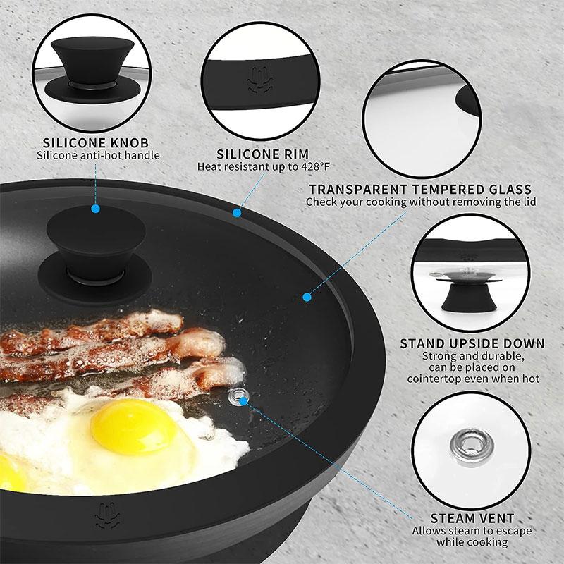 Belüfteter Universaldeckel aus gehärtetem Glas für Töpfe, Pfannen und Bratpfannen mit hitzebeständigem Silikonrand, Spritzschutz für die Mikrowelle
