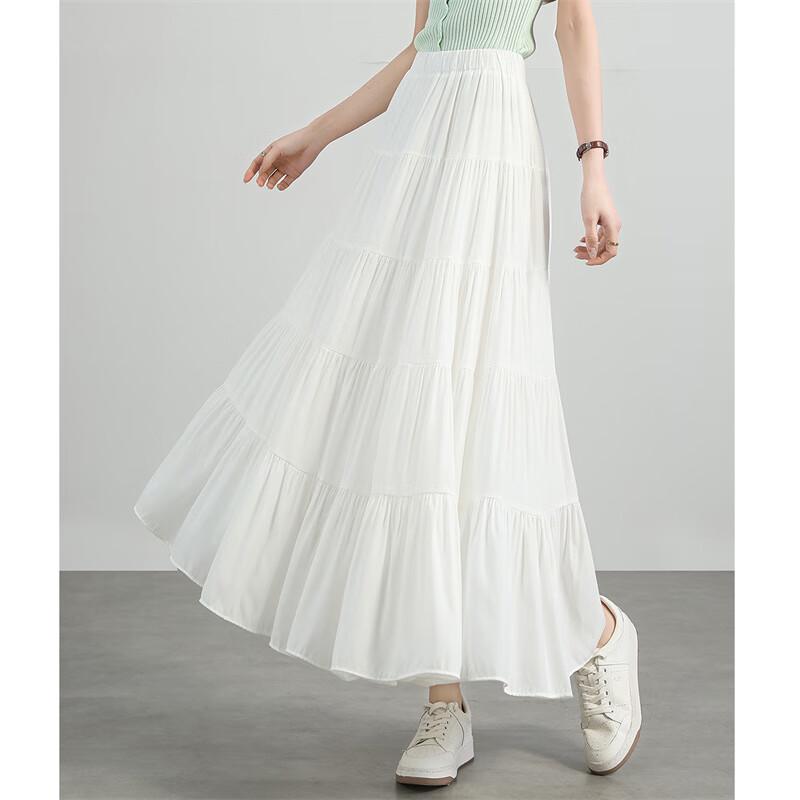 Fairy Style Spliced White A-line Midi Skirt L