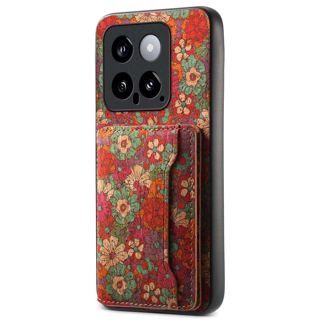 For Xiaomi 14 Case Card Slot Kickstand PU Covered Hybrid Phone Shell Floral Pattern