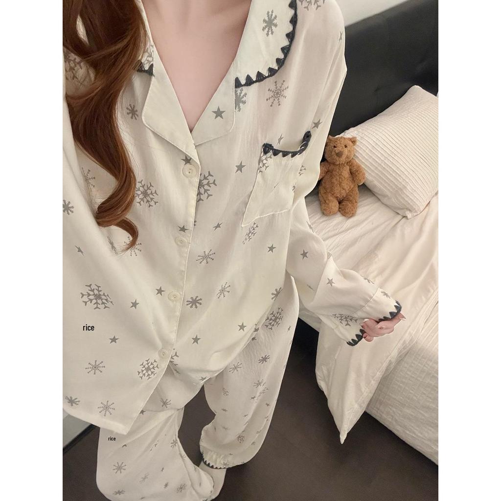 New Women's Cloud Cotton Pajama Set, Winter Style, Loose Fit Plus Size, Cartoon Print, Cardigan Wearable Outdoors, Lapel Design.
