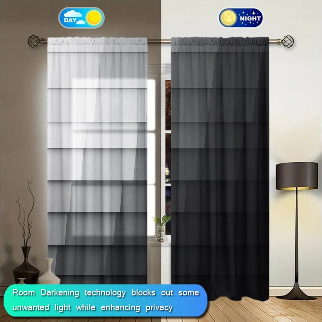 2 ks Závěs s šedou stupnicí pro domácí dekoraci - Okenní dekorace s tunýlkem na tyč pro ložnici, kancelář, kuchyň