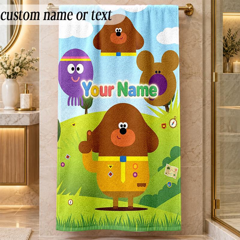 Beach TowelHey Duggee Custom Name Text Personalized Soft Towel for Beach Pool Indoor Home Decor Gift