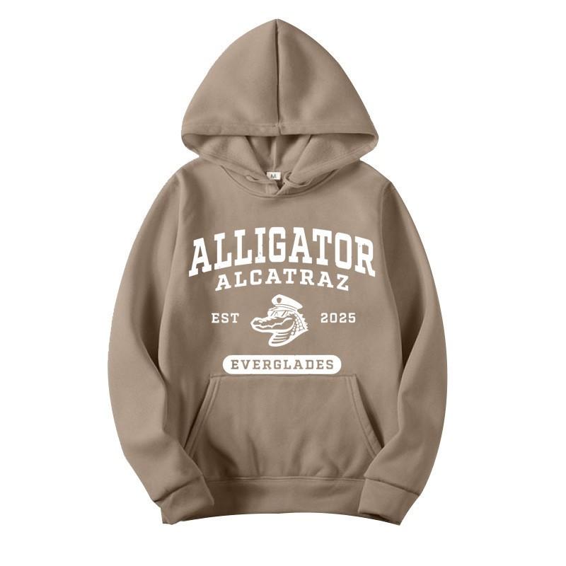 Unisex Hooded Long Sleeve Sweatshirt With Alligator Print Loose Fit Casual Streetwear Fall