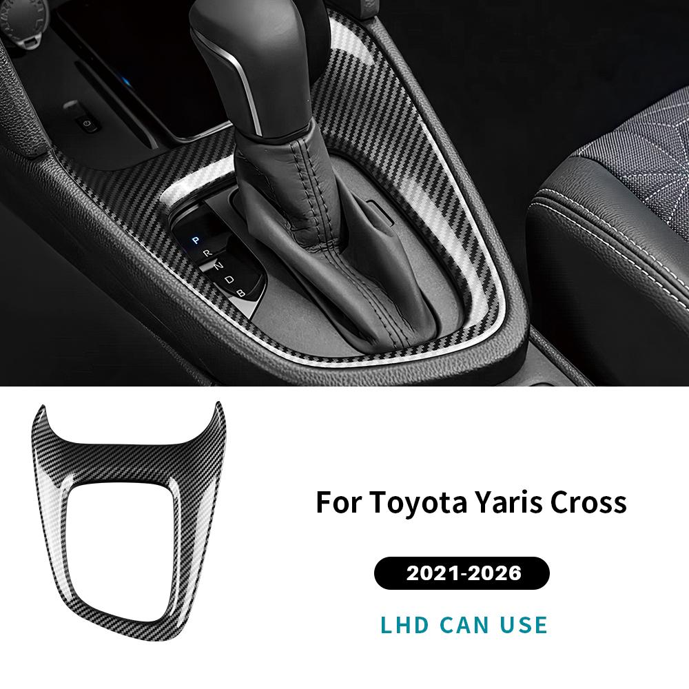 Carbon Fiber Pattern For Toyota Yaris Yaris Cross 2021-2026 LHD Gloss Black Gear Shift Outer Frame Trim Cover Car Interior Trim