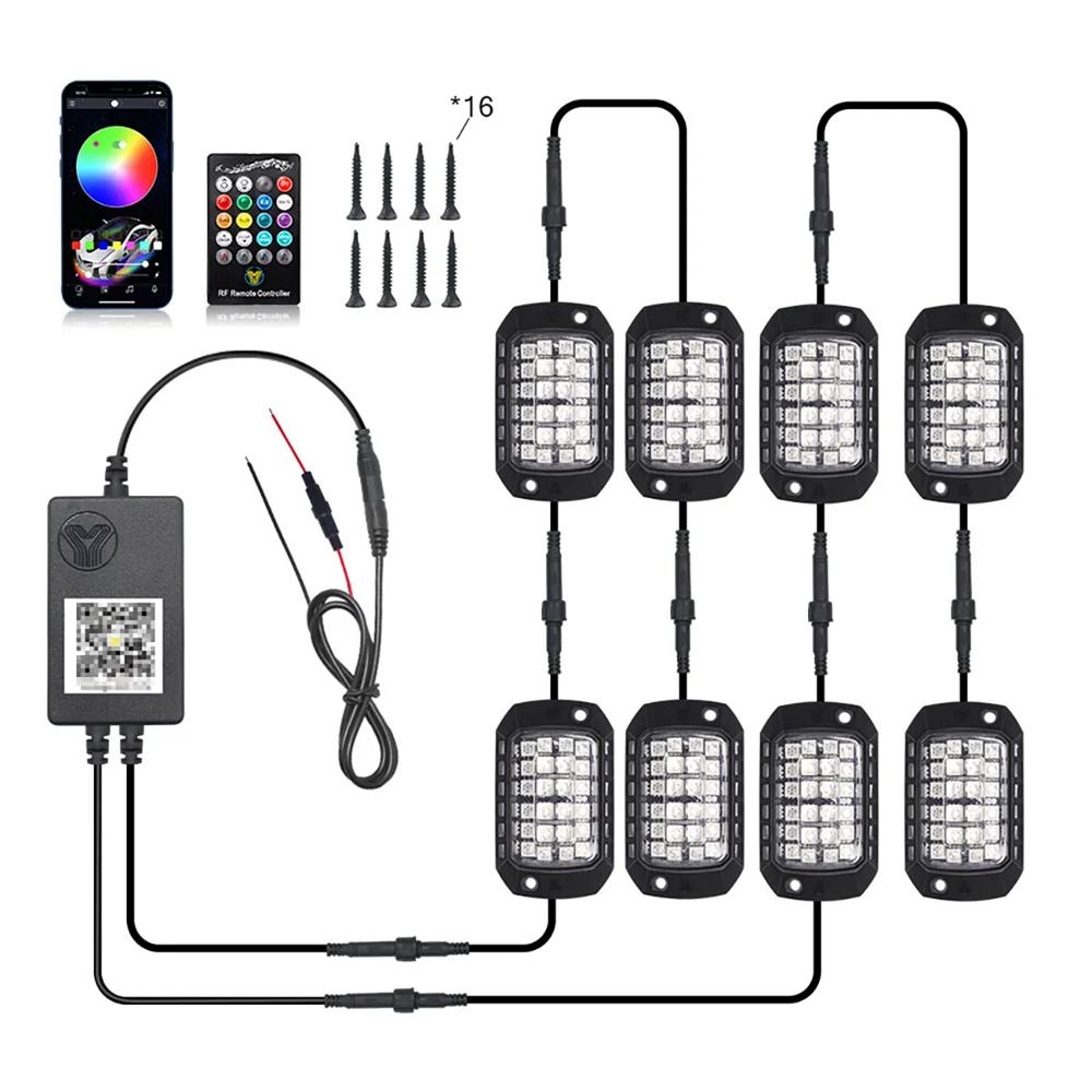 8Pcs RGB LED Rock Light Underbody Neon Kit APP+Remote Control For Jeep Truck SUV