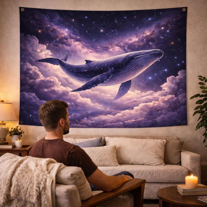 Universe Whale Galaxy Starry Sky Tapestry Universe Aesthetics Wall Hanging Living Room Bedroom Art Home Decoration 100X70CM