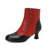 Womens Short Ankle Boots Rivet Color Block Chunky Heel Side Zip Fashion Fall Winter