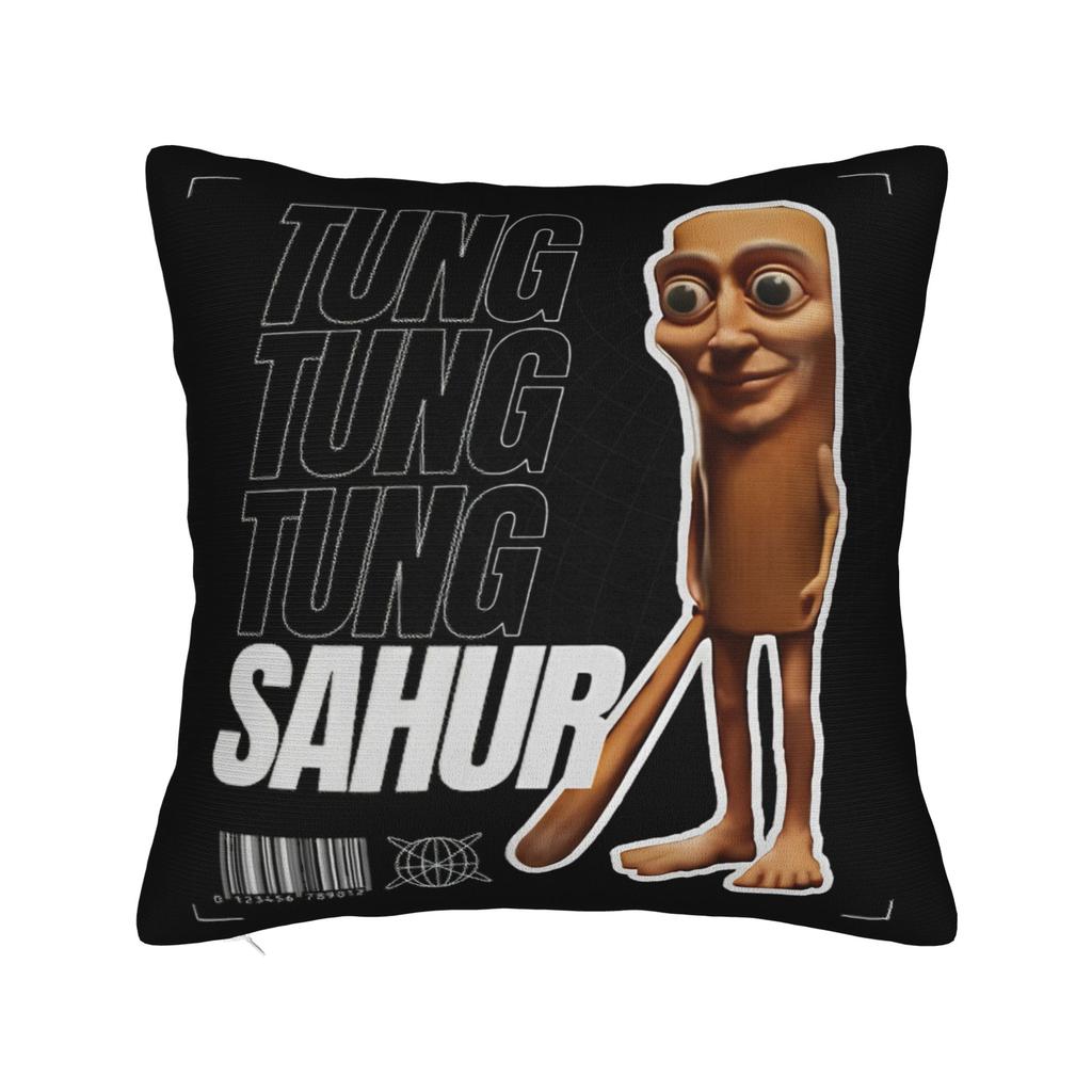Tung Tung Tung Sahur Face Square Pillow Cases Italian Brainrot Cushion Covers Customized Decorative Pillowcase for Car 40x40cm